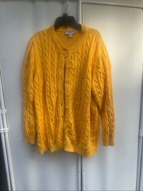 Woman Within Yellow Cable Knit Button-Front Cardigan
